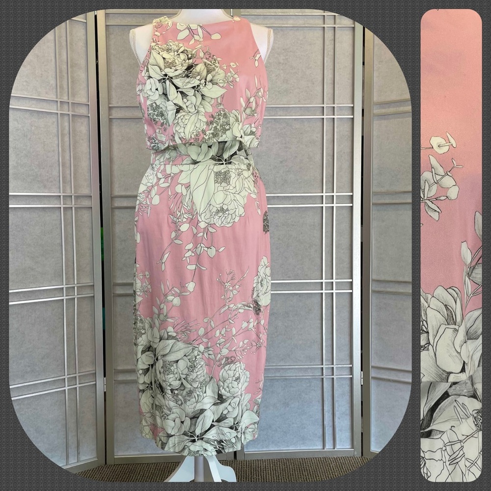 ASOS Pink/White/Black Floral Pencil Dress, Sz 10